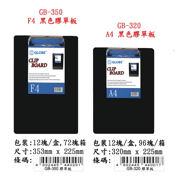 【停產 售完即止】GLOBE GB-350 F4 黑色膠單板夾