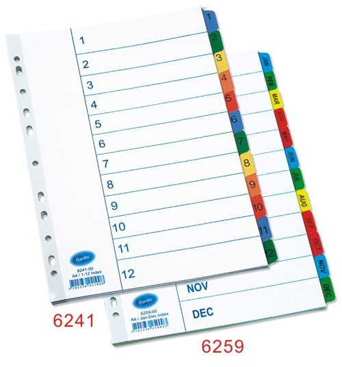 BANTEX 6241 MYLAR INDEX,A4,1-12,WITH STRONG-LINE REINFORCED