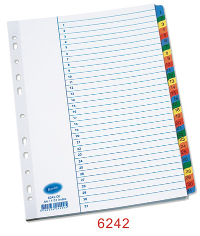 BANTEX 6242 MYLAR INDEX,A4,1-31,WITH STRONG-LINE REINFORCED