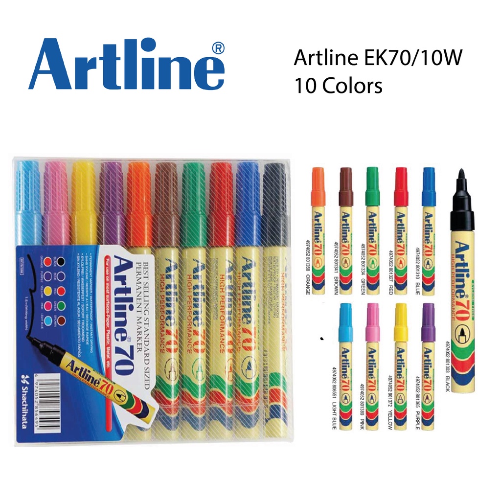 ARTLINE EK-70/10W 10 COLOUR PERMANENT MARKER (BULLET TIP)