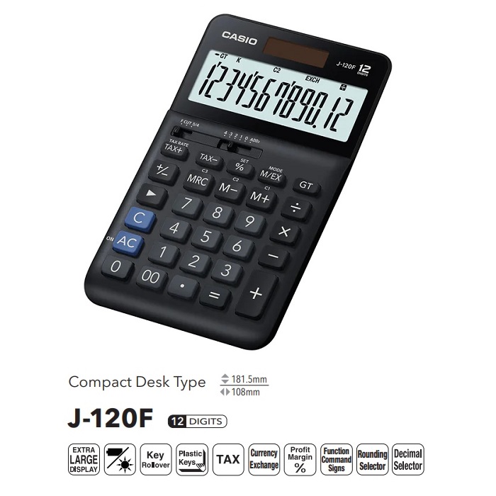 CASIO J-120F CALCULATOR (12 DIGIT)
