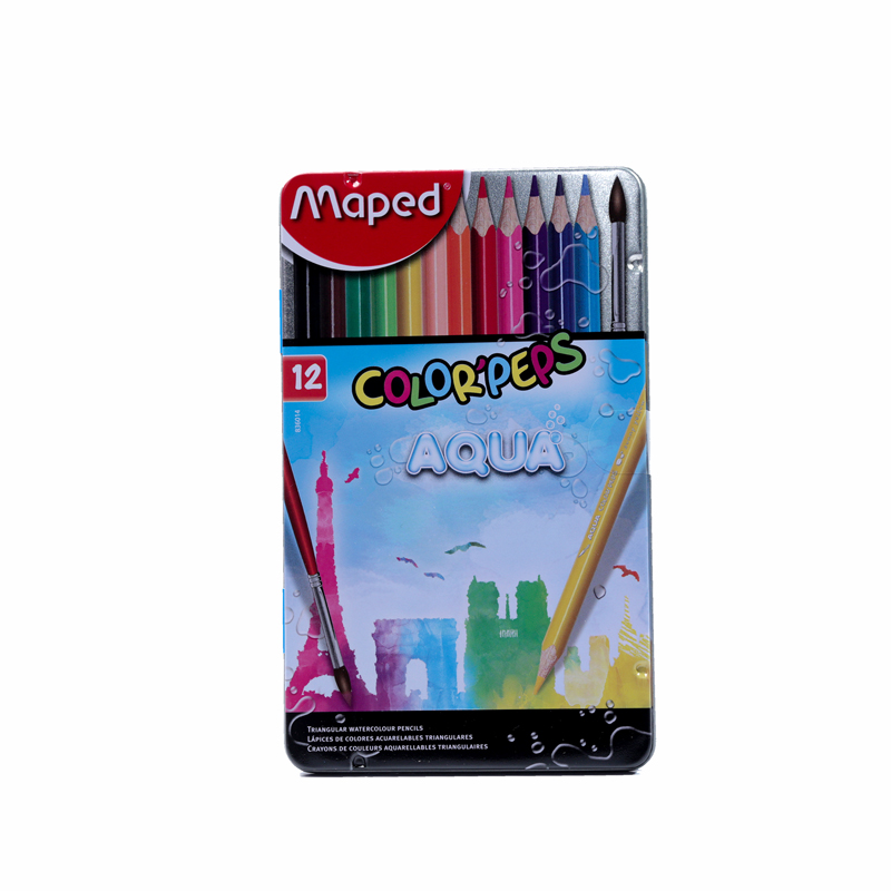 MAPED 836014 AQUA-COLOUR PENCILS 12 COLOURS - TIN BOX
