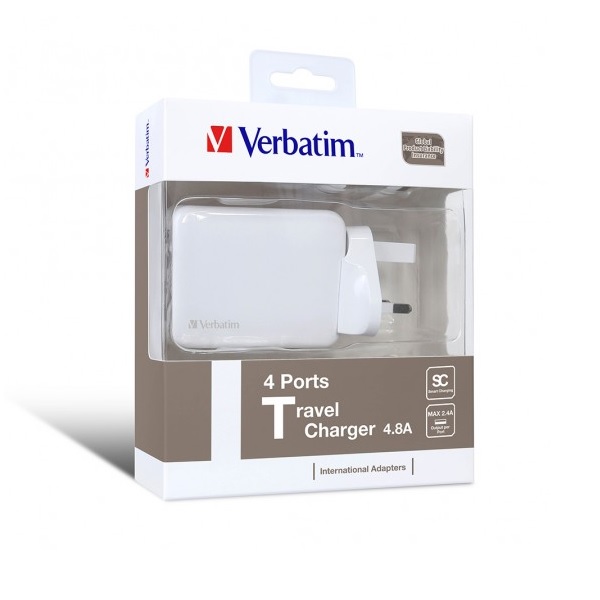 VERBATIM 65124 4 PORT 4.8A 旅行充電器 / 白色