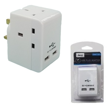 BEST 3 WAY ADAPTOR WITH 2 USB PORTS 2.4A