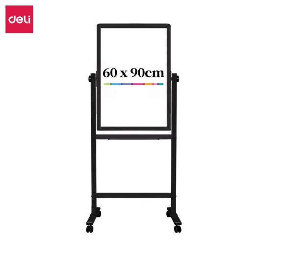 DELI 得力 7881 雙面磁性鋁邊白板 2' x 3'= 60x90MM 連 活動腳架 (配鎖轆)