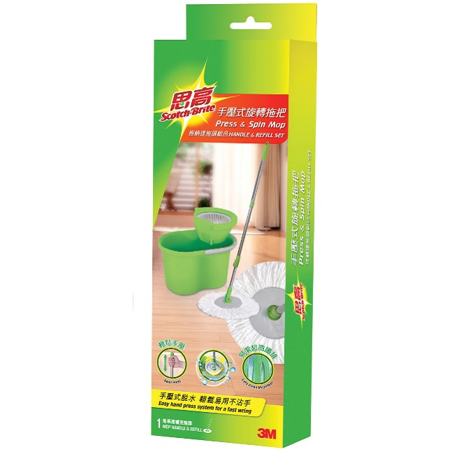 3M SCOTCH-BRITE 思高 T4-M 手压式旋转拖把拖柄连拖头组合