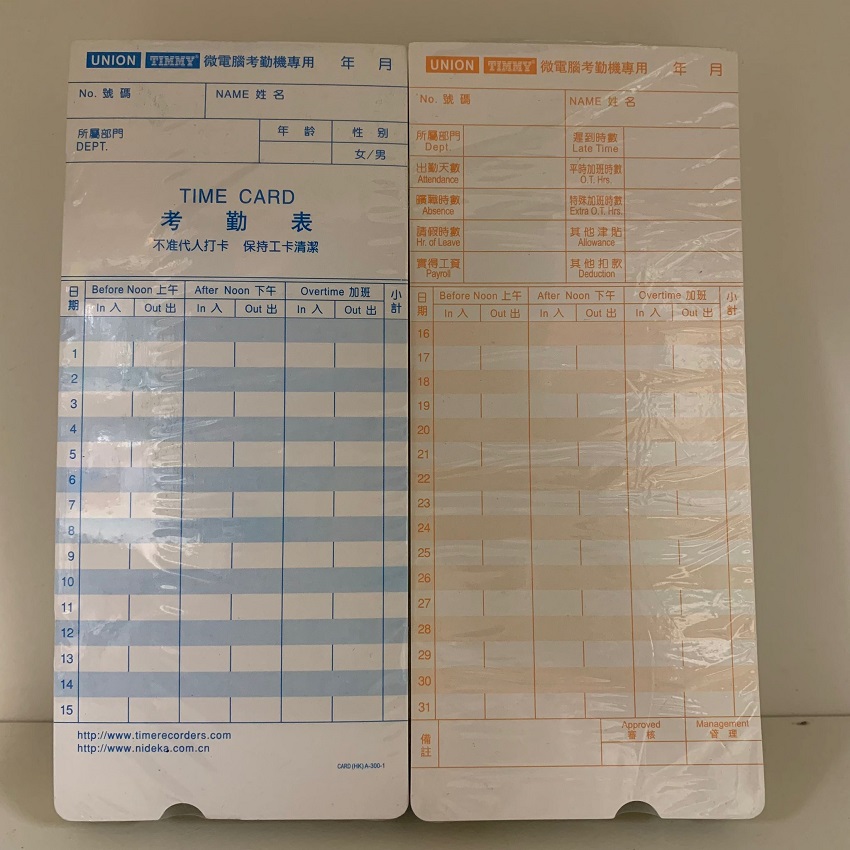 UNION TIMMY 雙面工咭 100張