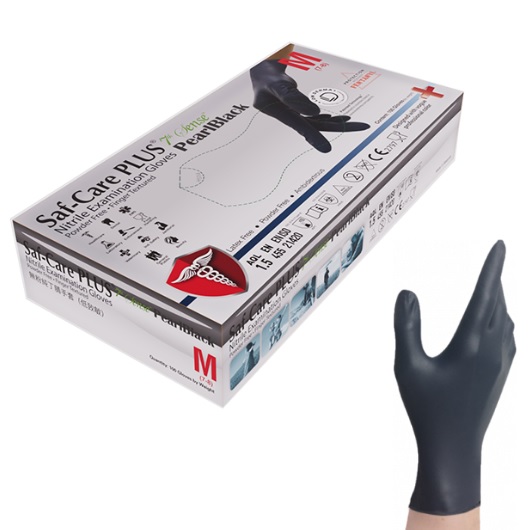 SAF-CARE PLUS 7TH SENSE PEARL BLACK 黑色无粉丁腈检查手套 (±100PCS)