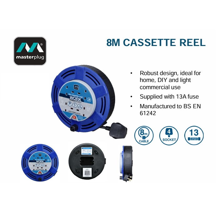 MASTERPLUG MCT0813/4BL / 4位 X 13A / 8米拖辘 / 蓝黑色