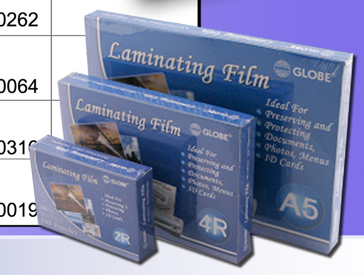 GLOBE 2R 過膠片 65MM X 95MM X 100MIC X 100PCS