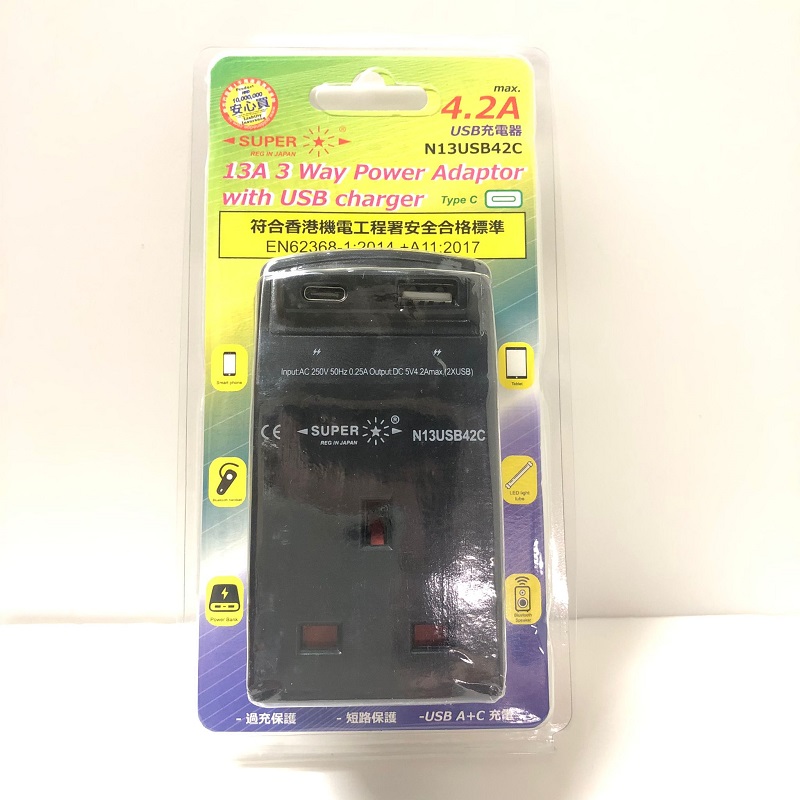 SUPER N13USB42C POWER ADAPTOR 13A X 3 + TYPE C X 1 + USB X 1