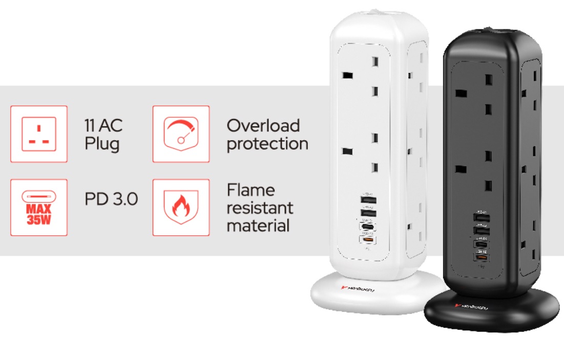 VERBATIM 32128 POWER TOWER 11AC + 2 USB-C + 2USB-A (32128/32129)
