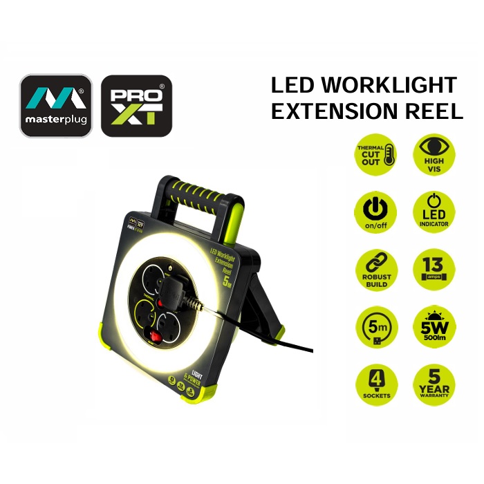 MASTERPLUG WLU05134SL / 4位 X 13A / 5米拖轆 / LED工作燈