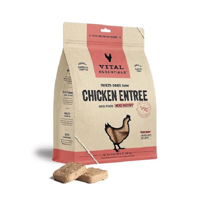 VITAL ESSENTIALS CHICKEN ENTREE FREEZE-DRIED RAW MINI PATTIES DOG FOOD 14 oz