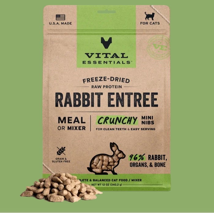 VITAL ESSENTIALS RABBIT ENTREE FREEZE-DRIED RAW MINI NIBS CAT FOOD (8 oz /12 oz)