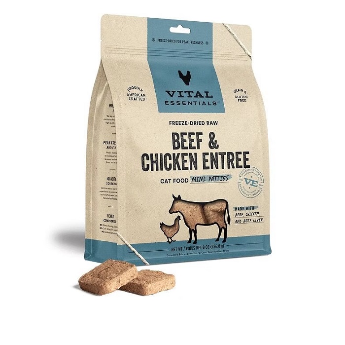 VITAL ESSENTIALS 凍乾肉餅牛肉雞肉配方主食糧 (貓用) (3.75 oz /8 oz /15 oz)