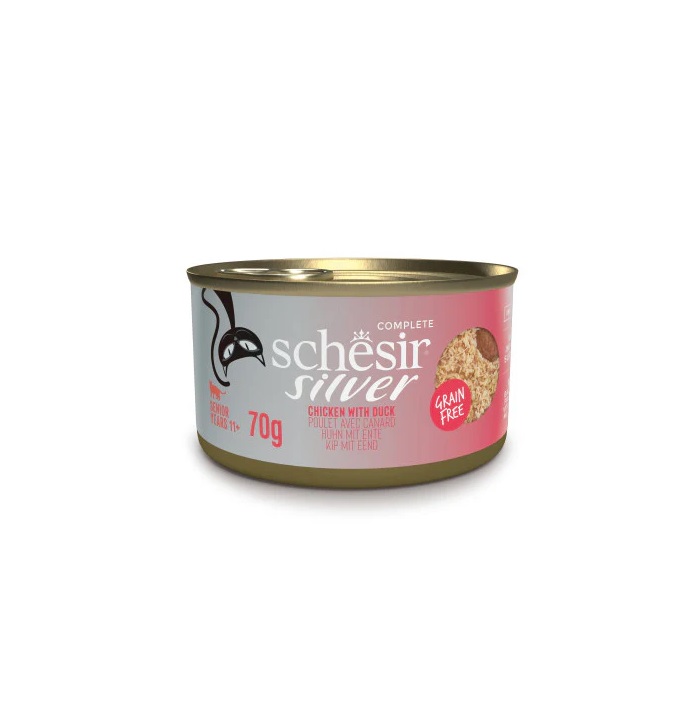 SCHESIR 雞肉&鴨肉高齡貓肉絲主食罐 70g