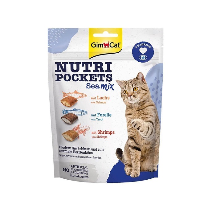 GIMBORN GIMCAT NUTRI POCKETS OF SEAFOOD & TAURINE CAT SNACKS 150g