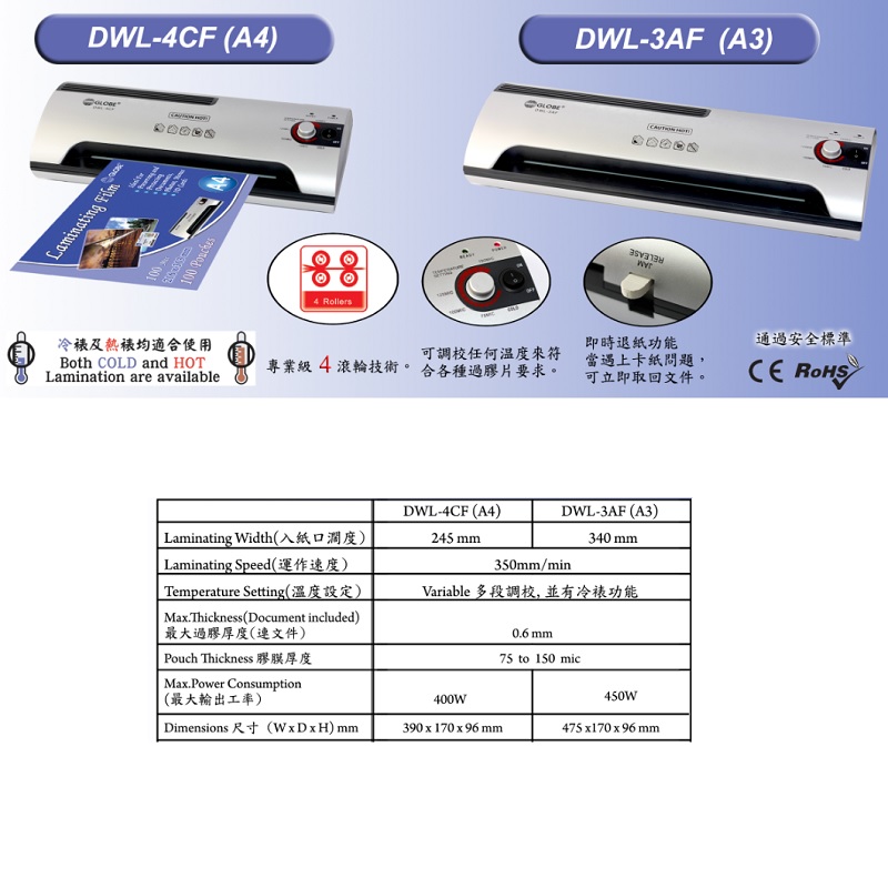 GLOBE DWL-3AF A3 LAMINATOR