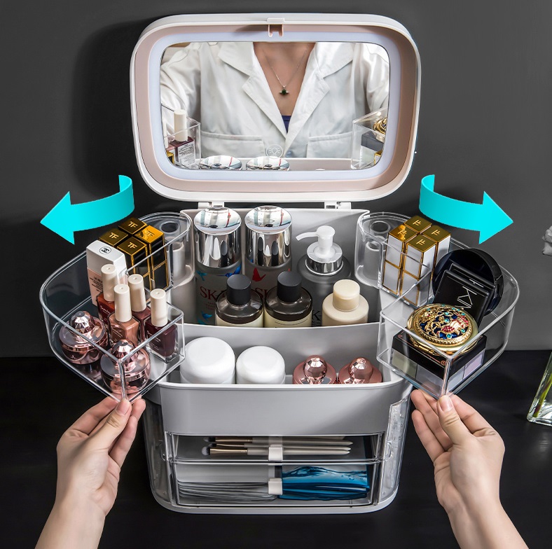 Multifunctional Storage box with partition & mirror & LED light