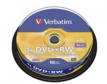 VERBATIM DVD+RW 4.7GB 1-4X 10P CAKE BOX - 43488