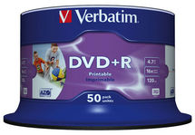 VERBATIM DVD+R 4.7GB 16X WIDE INKJET 50PK SPINDLE - 43512